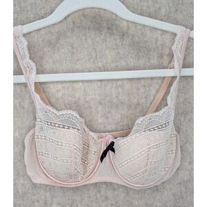 Victoria's Secret Pink Lace Plunge Bra 36B Balconette Underwire Sheer Elegant